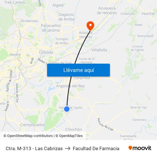 Ctra. M-313 - Las Cabrizas to Facultad De Farmacia map