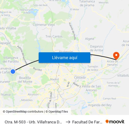 Ctra. M-503 - Urb. Villafranca Del Castillo to Facultad De Farmacia map