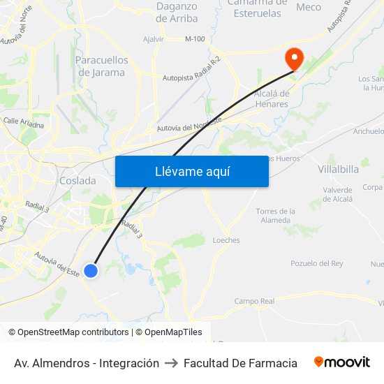 Av. Almendros - Integración to Facultad De Farmacia map