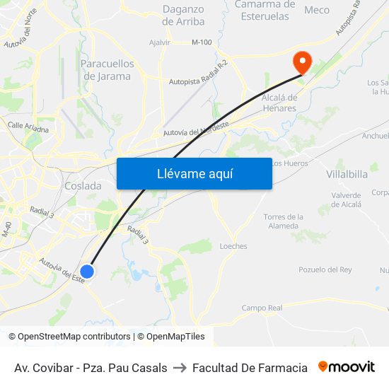 Av. Covibar - Pza. Pau Casals to Facultad De Farmacia map