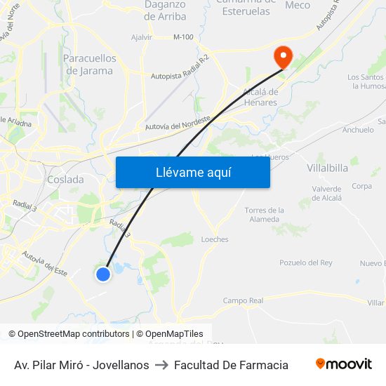 Av. Pilar Miró - Jovellanos to Facultad De Farmacia map