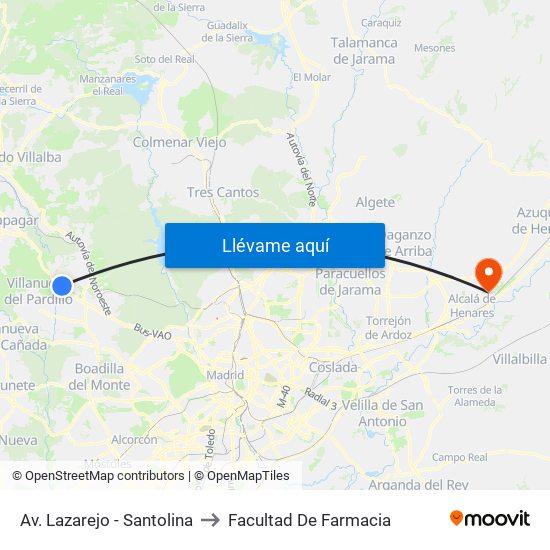 Av. Lazarejo - Santolina to Facultad De Farmacia map