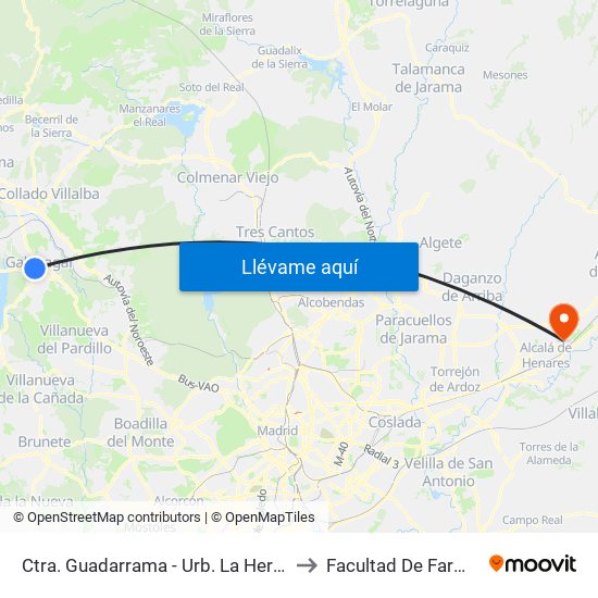 Ctra. Guadarrama - Urb. La Herradura to Facultad De Farmacia map