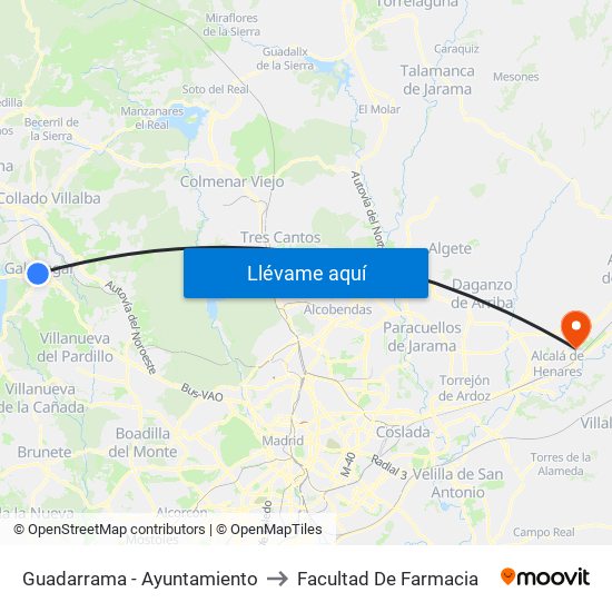 Guadarrama - Ayuntamiento to Facultad De Farmacia map