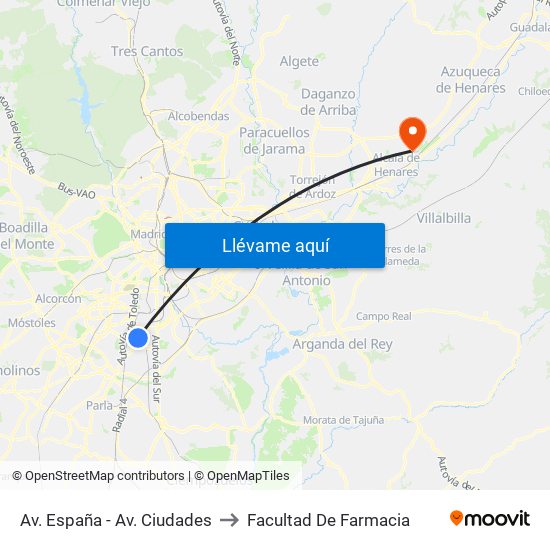 Av. España - Av. Ciudades to Facultad De Farmacia map