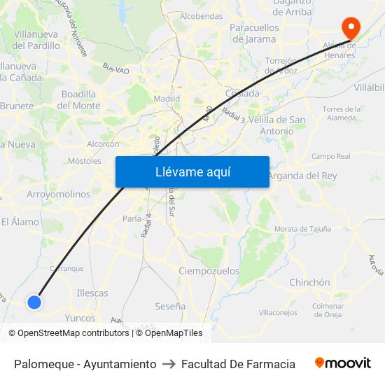 Palomeque - Ayuntamiento to Facultad De Farmacia map