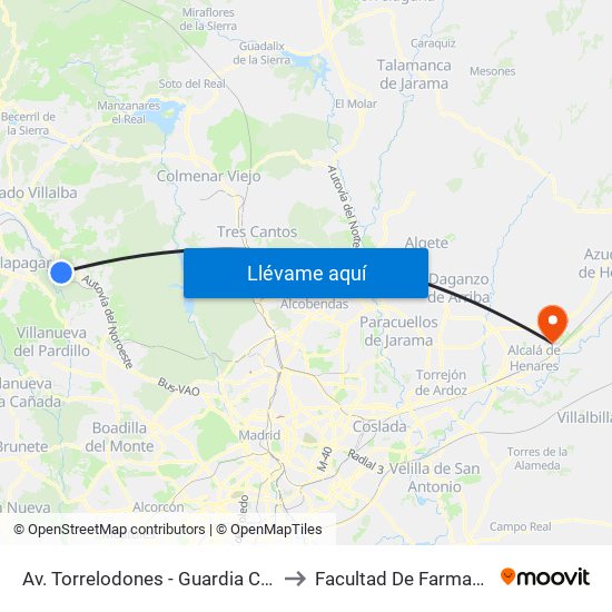 Av. Torrelodones - Guardia Civil to Facultad De Farmacia map