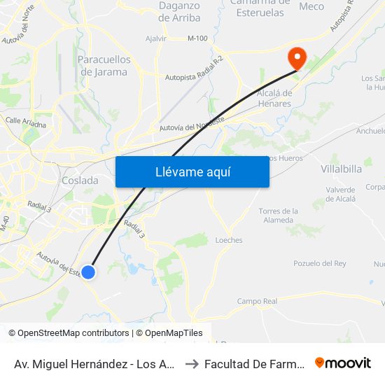 Av. Miguel Hernández - Los Astros to Facultad De Farmacia map