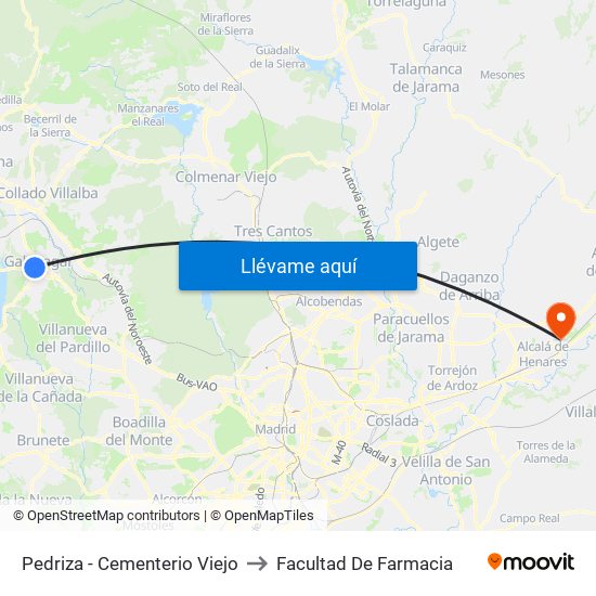 Pedriza - Cementerio Viejo to Facultad De Farmacia map