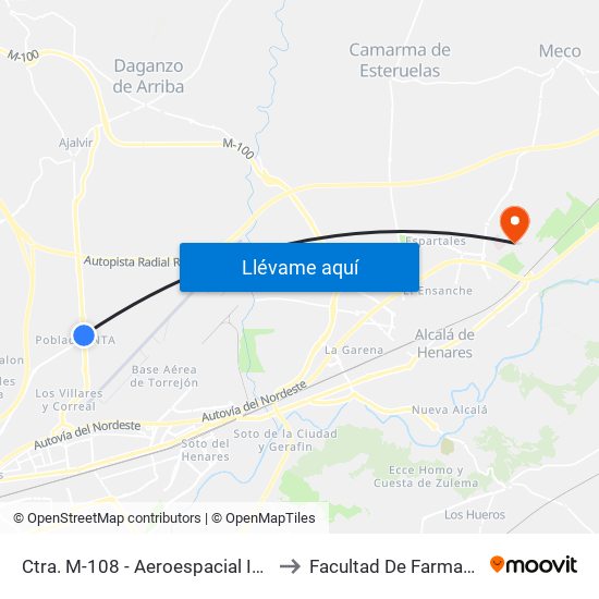 Ctra. M-108 - Aeroespacial Inta to Facultad De Farmacia map
