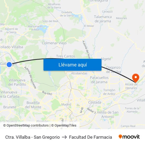 Ctra. Villalba - San Gregorio to Facultad De Farmacia map