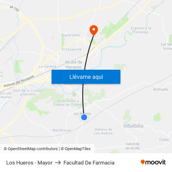 Los Hueros - Mayor to Facultad De Farmacia map