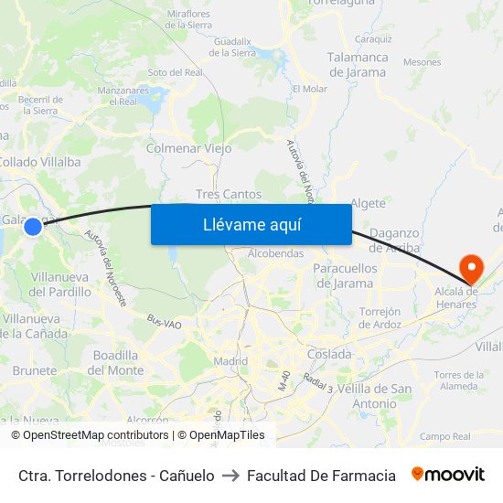 Ctra. Torrelodones - Cañuelo to Facultad De Farmacia map
