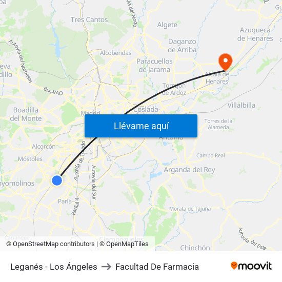 Leganés - Los Ángeles to Facultad De Farmacia map