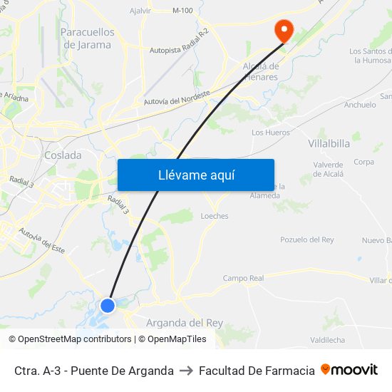 Ctra. A-3 - Puente De Arganda to Facultad De Farmacia map
