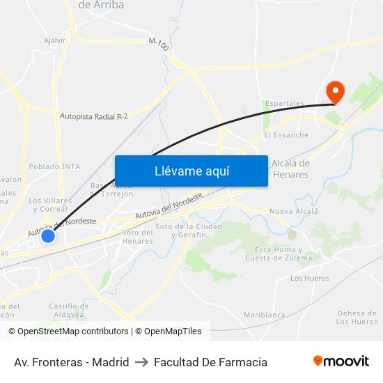 Av. Fronteras - Madrid to Facultad De Farmacia map