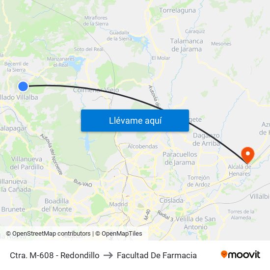 Ctra. M-608 - Redondillo to Facultad De Farmacia map