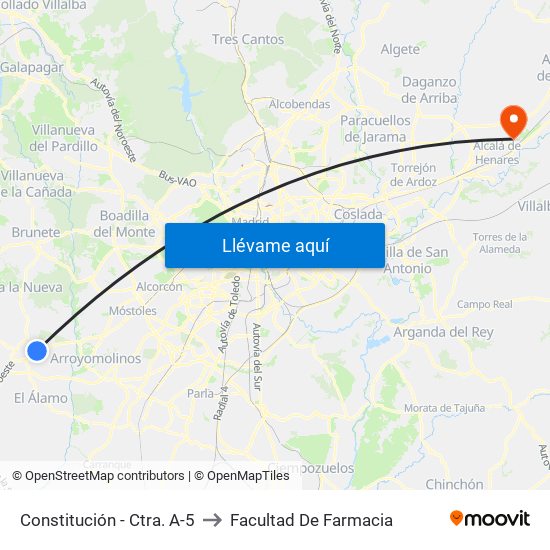 Constitución - Ctra. A-5 to Facultad De Farmacia map