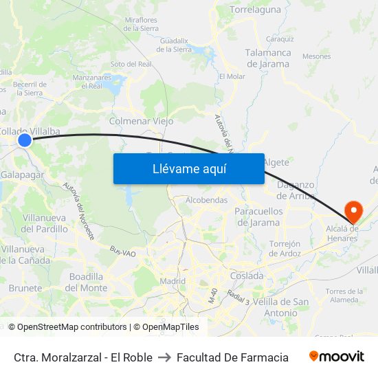 Ctra. Moralzarzal - El Roble to Facultad De Farmacia map