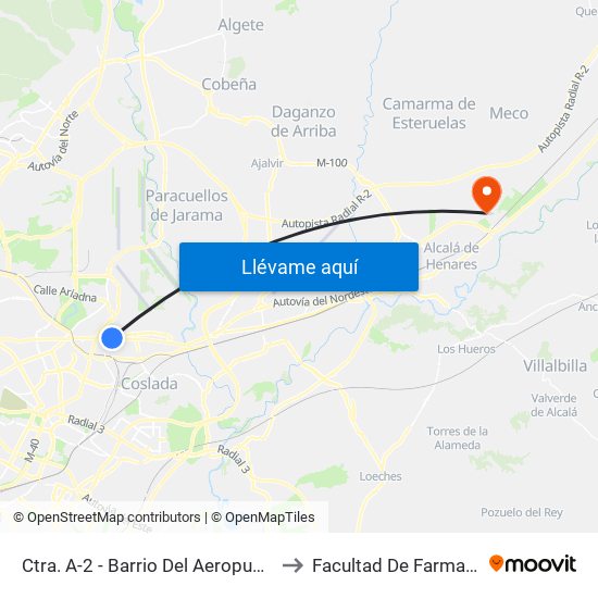 Ctra. A-2 - Barrio Del Aeropuerto to Facultad De Farmacia map
