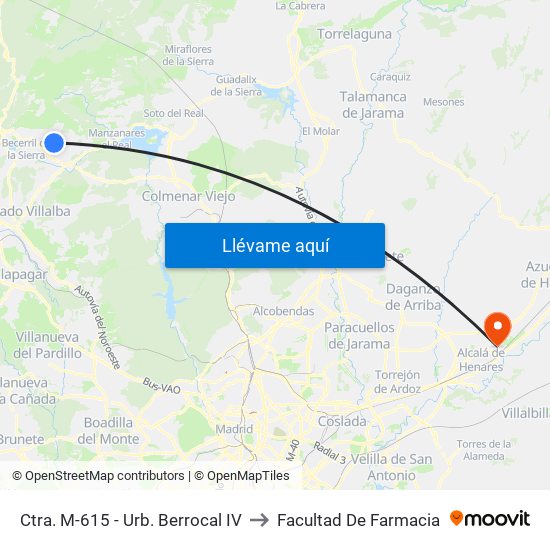 Ctra. M-615 - Urb. Berrocal IV to Facultad De Farmacia map