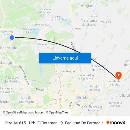 Ctra. M-615 - Urb. El Retamar to Facultad De Farmacia map