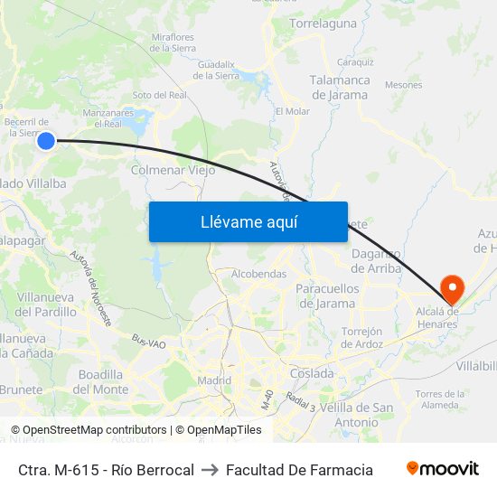 Ctra. M-615 - Río Berrocal to Facultad De Farmacia map