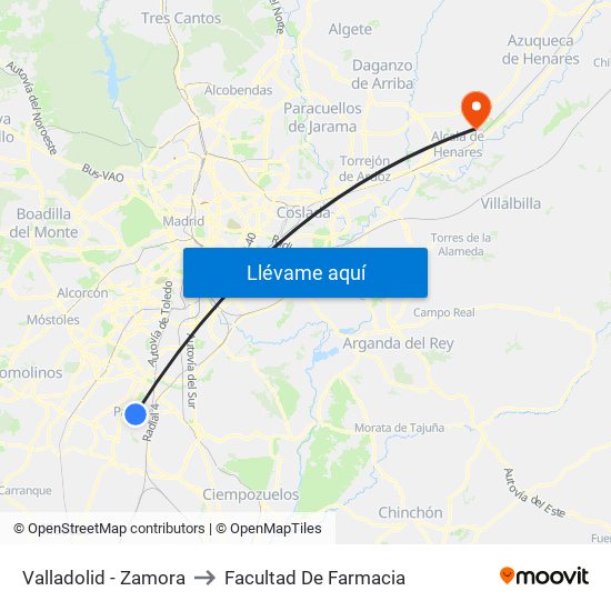 Valladolid - Zamora to Facultad De Farmacia map