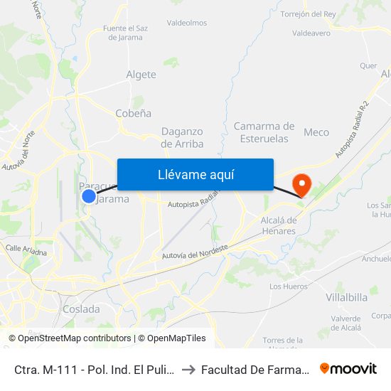 Ctra. M-111 - Pol. Ind. El Pulido to Facultad De Farmacia map