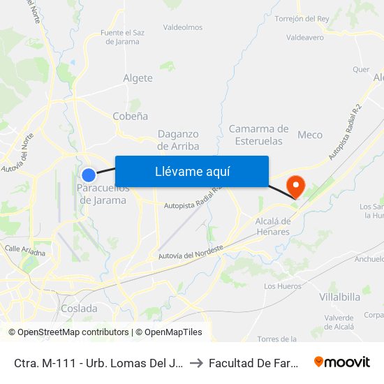 Ctra. M-111 - Urb. Lomas Del Jarama to Facultad De Farmacia map