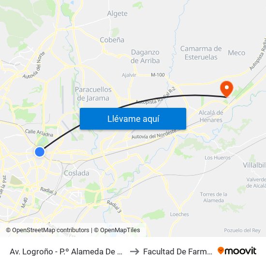 Av. Logroño - P.º Alameda De Osuna to Facultad De Farmacia map