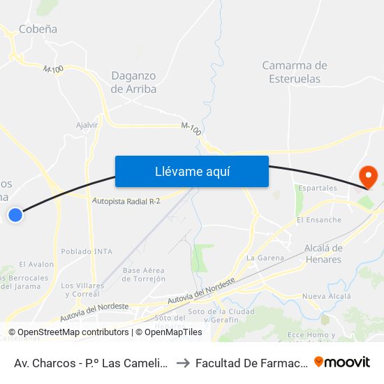 Av. Charcos - P.º Las Camelias to Facultad De Farmacia map