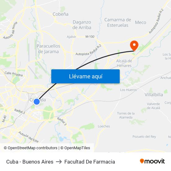 Cuba - Buenos Aires to Facultad De Farmacia map