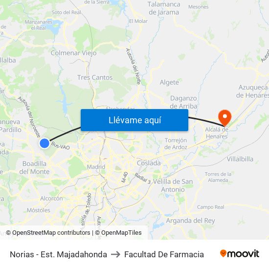 Norias - Est. Majadahonda to Facultad De Farmacia map