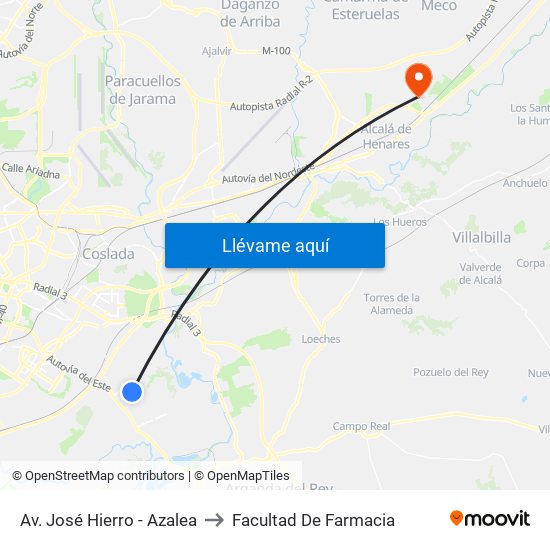 Av. José Hierro - Azalea to Facultad De Farmacia map