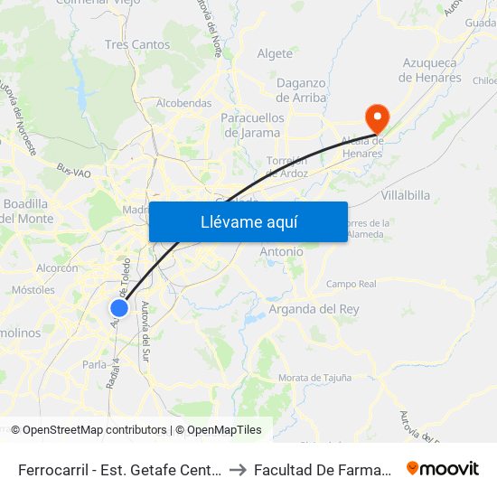 Ferrocarril - Est. Getafe Centro to Facultad De Farmacia map