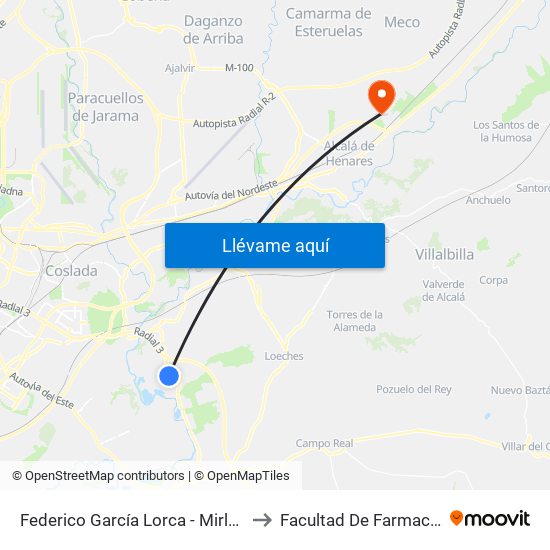 Federico García Lorca - Mirlos to Facultad De Farmacia map
