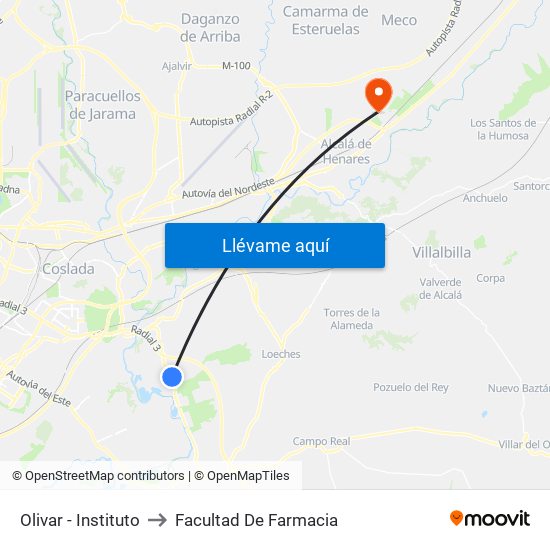 Olivar - Instituto to Facultad De Farmacia map