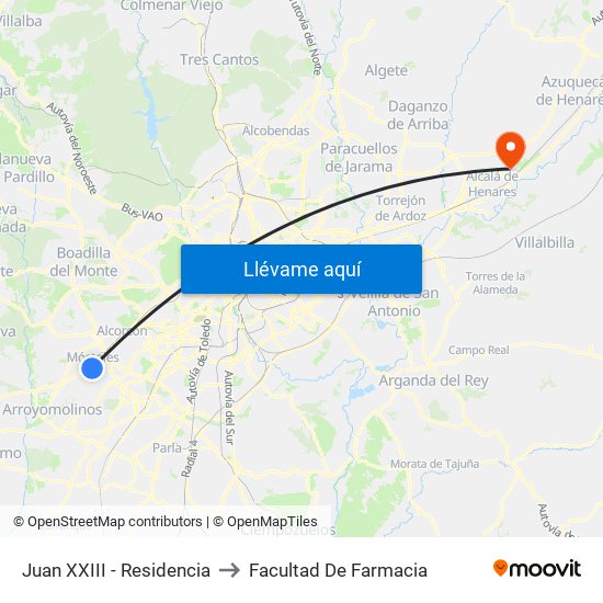 Juan XXIII - Residencia to Facultad De Farmacia map
