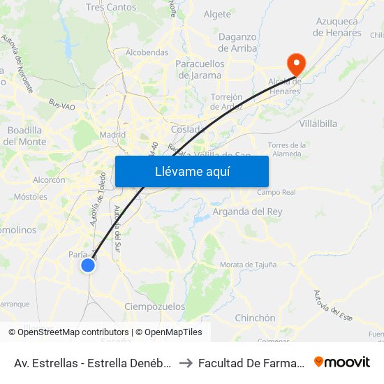 Av. Estrellas - Estrella Denébola to Facultad De Farmacia map