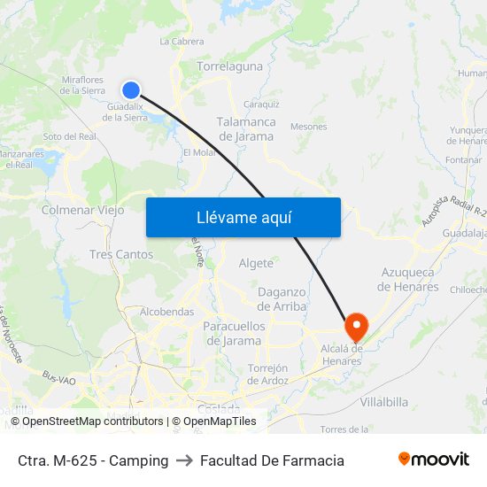 Ctra. M-625 - Camping to Facultad De Farmacia map
