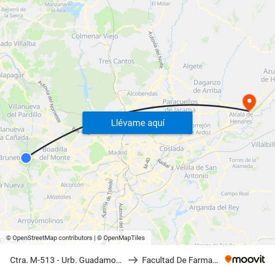 Ctra. M-513 - Urb. Guadamonte to Facultad De Farmacia map