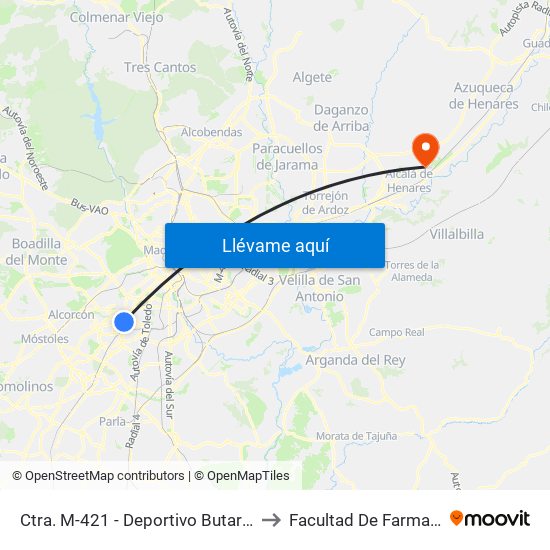 Ctra. M-421 - Deportivo Butarque to Facultad De Farmacia map