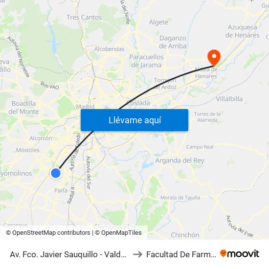 Av. Fco. Javier Sauquillo - Valdemoro to Facultad De Farmacia map