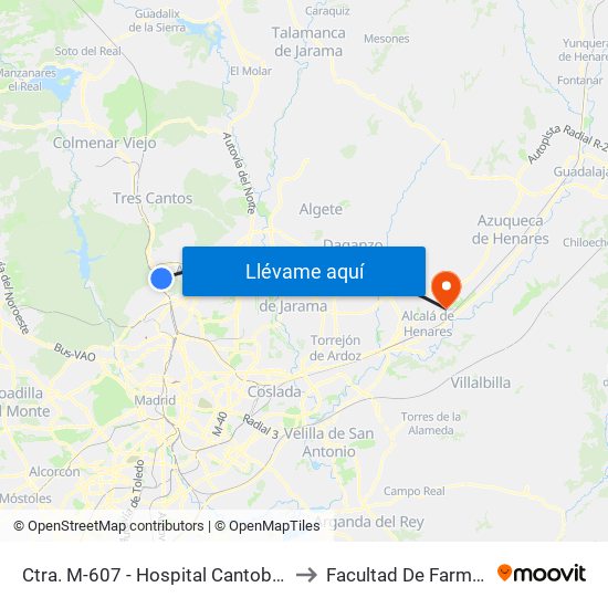 Ctra. M-607 - Hospital Cantoblanco to Facultad De Farmacia map