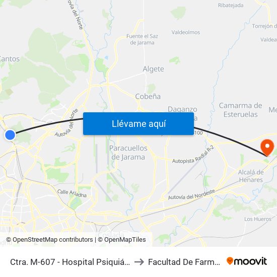 Ctra. M-607 - Hospital Psiquiátrico to Facultad De Farmacia map