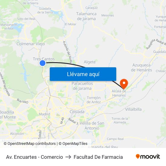 Av. Encuartes - Comercio to Facultad De Farmacia map