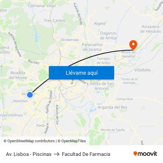 Av. Lisboa - Piscinas to Facultad De Farmacia map