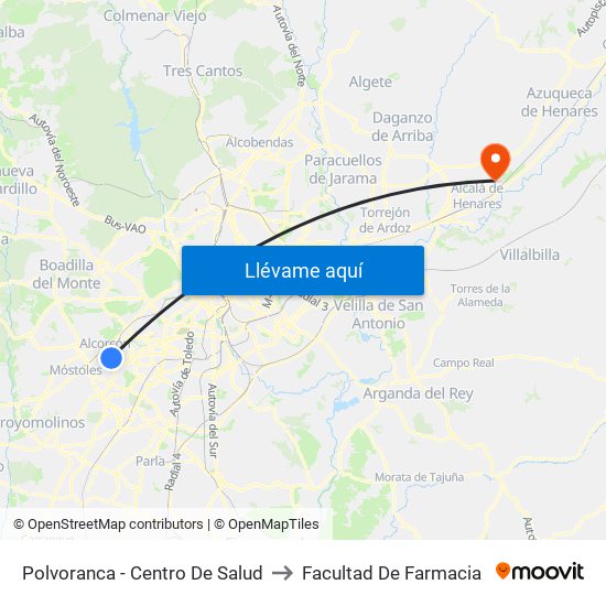 Polvoranca - Centro De Salud to Facultad De Farmacia map