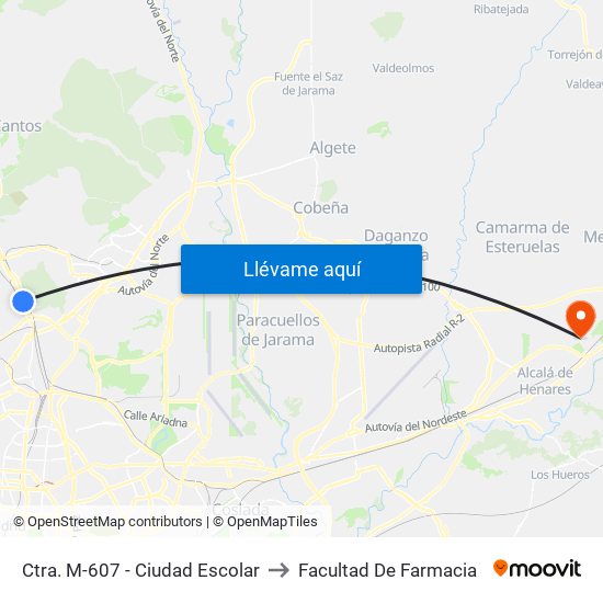 Ctra. M-607 - Ciudad Escolar to Facultad De Farmacia map